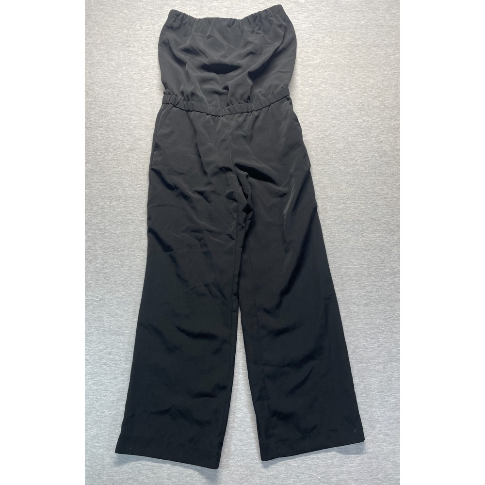 Ann Taylor LOFT Strapless Jumpsuit Womens Petite M Black Elastic Waist Wide Leg